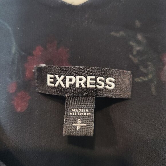 Express Blouse Womens Small Satin Black Floral Cottagecore Casual Office - Picture 3 of 5